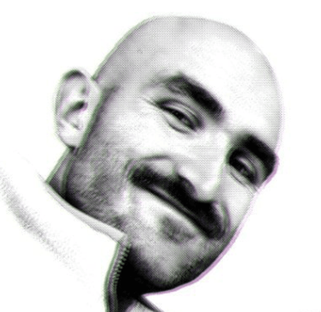 My profile picture, taken from the side -- some glitch effects applied